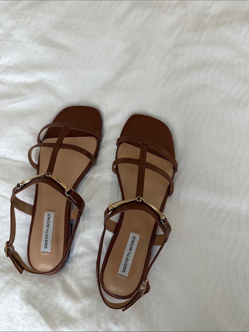 Saks Fifth Avenue Tan Brown Strappy Flat Sandals
